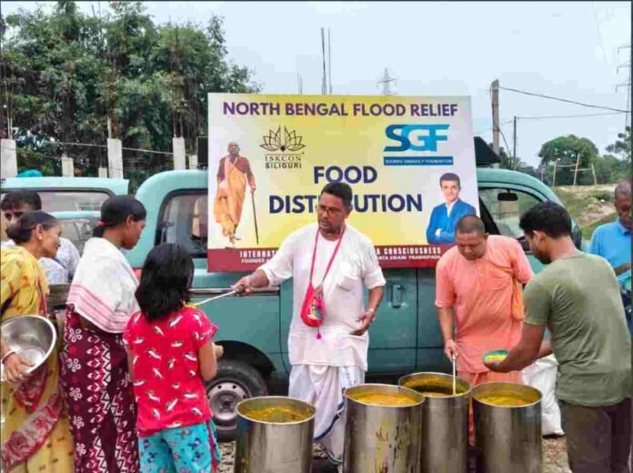 Sourav Ganguly, ISKCON Food Relief, North Bengal Flood Victims, Siliguri Help, Cooked Meals Distribution, Disaster Relief, Food Security, Sourav Ganguly Charity