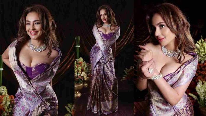 Seerat Kapoor saree look, Seerat Kapoor Teach For Change 2026, Seerat Kapoor fundraiser look, sweetheart neckline saree, shawl draped saree, Seerat Kapoor fashion