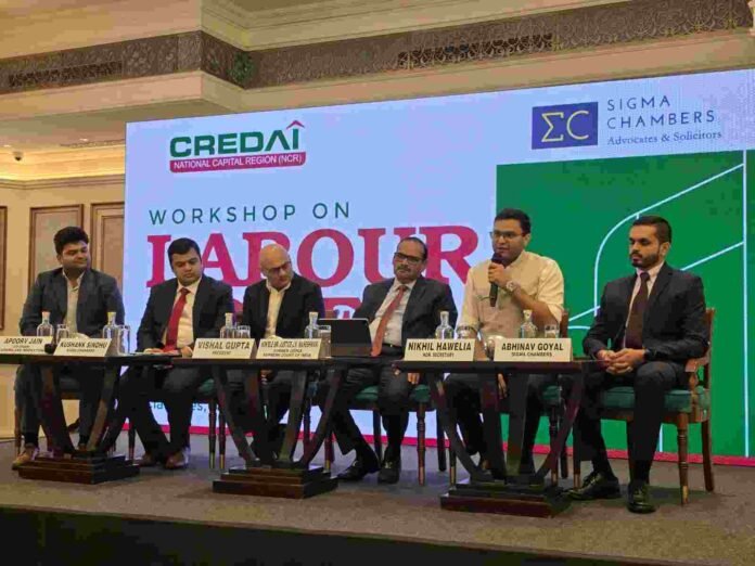 CREDAI NCR, New Labour Codes, CREDAI NCR Workshop, Real Estate Developers NCR, Labour Law Compliance, Construction Industry India, Real Estate News, Justice J.K. Maheshwari, Sigma Chambers, Code on Wages, Industrial Relations Code, Code on Social Security, Occupational Safety Health and Working Conditions Code, Contract Labour Compliance, BOCW Compliance, Construction Cess, Worker Welfare, Migrant Labour Rights, Construction Site Safety, Vishal Gupta CREDAI NCR, Nikhil Hawelia, NCR Builders, Real Estate Legal Updates, Statutory Compliance India